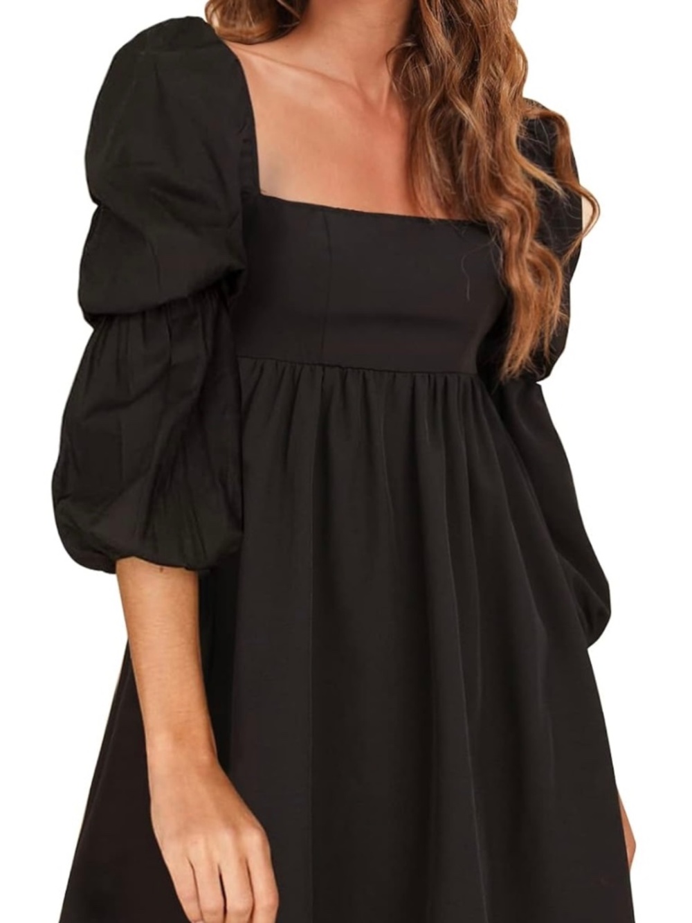 Womens 2026 Square Neck Dress Long Puff Sleeve A-Line Casual Short Mini Dress